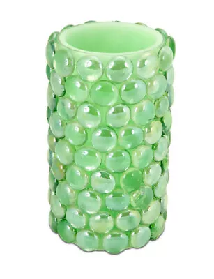 Melrose 6  Green Beaded LED B/O Flameless Pillar Candle - Amber Flicker Flame • $37.79