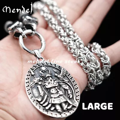 MENDEL Stainless Steel 30 Inch Viking Odin Raven Wolf Pendant Necklace Men Chain • $12.99