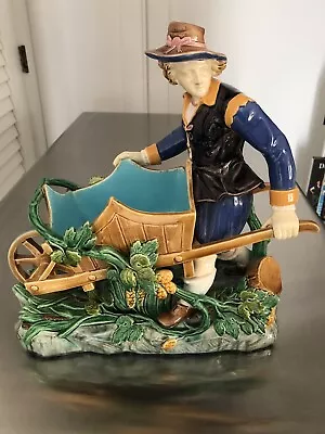 Rare Monumental Antique Minton Majolica Man With Wheelbarrow • $5995