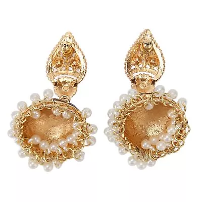 Woman Indian Bell Earrings Dangle Style Gold Plated Artifical Pearl Fashion CMM • $15.64