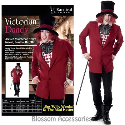 CL979 Mens Victorian Dandy Willy Wonka Mad Hatter Fancy Dress Halloween Costume • $51.23