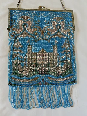 $45 • Buy 🌟 Antique Vintage Beaded Scenic Castle Fringe Purse