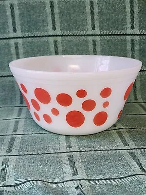 Vintage Federal Glass USA Red Polka Dot Mixing Bowl 8  White Milk Glass • $43.99