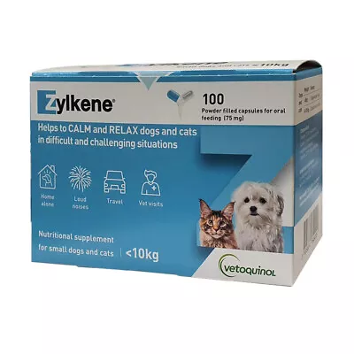 Zylkene Relax & Calm Supplement For Dogs & Cats 75mg Up To 10kg 100 Caps • $94.88