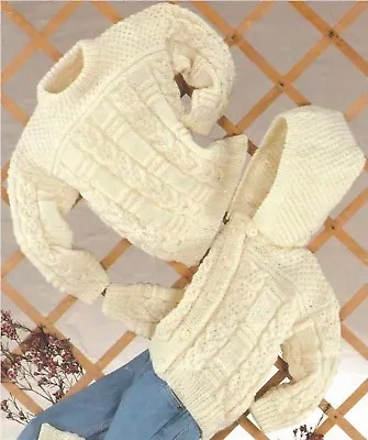 Aran Cardigan Sweater And Hoody Knitting Pattern Baby Boys Girls 18-32  1117 • £2.09