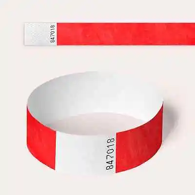 £3.99 • Buy Red Plain And Customised Printed Tyvek Wristbands, Paper Like, Security, Parties
