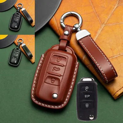 For VW Golf MK5 MK6 Tiguan Passat Jetta Skoda Genuine Leather Car Key Case Cover • $24.59