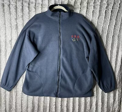 Vintage USA OLYMPICS Fleece Sweater Adult XL Blue Full Zip • $14.60