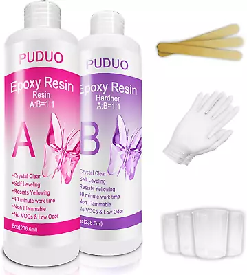 Epoxy Resin Crystal Clear Kit For Art Jewelry Crafts Coating- 16 OZ Including • $20.95