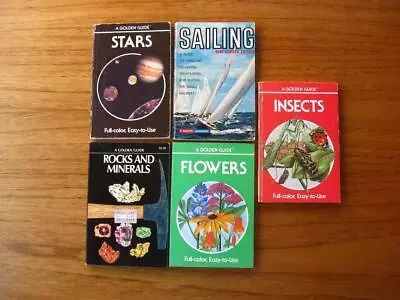 $14 • Buy Lot Of 5 Golden Guide Books Flowers, Insects, Stars, Rocks And Minerals, Sailing