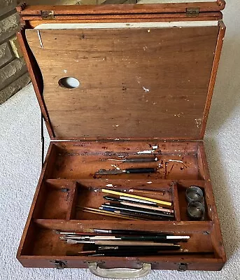 VINTAGE 1950’s ARTISTS Wood BOX Painters Draw Color Art W/ Accessories • $79.99