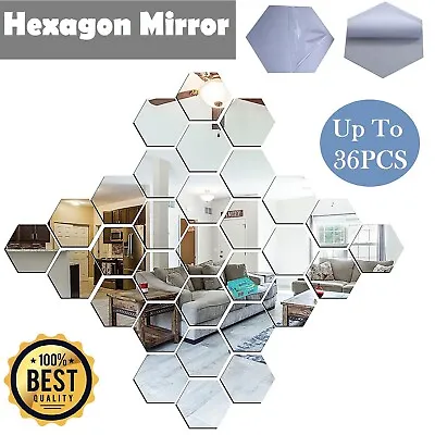 Hexagon Mirror Bathroom Tile Wall Sticker Decal Art DIY Home Decor Self Adhesive • $10.49