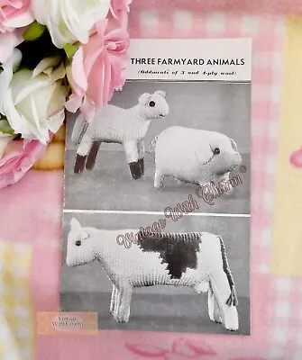 Vintage 1940s Farmyard Animals Toy Knitting Pattern Cow Pig And Lamb Sheep • £2.20