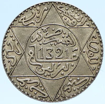 1903 Or 1321AH MOROCCO With Star Of David ANTIQUE Silver 1/4 Rial Coin I98855 • $268.65