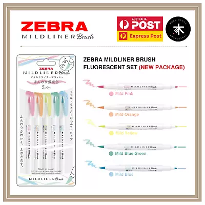 $16.70 • Buy Zebra Mildliner Double-Sided Brush Pen - Fluorescent - 5 Colour Set (New)