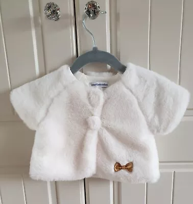 Baby Girl Faux Fur Jacket Shrug Christening Bridal Occasion Party Age 3-6 Months • £10