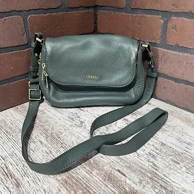 FOSSIL Preston Pocket Flap Crossbody Bag HUNTER GREEN Leather EXPANDABLE ZIP • $21