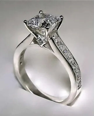 2.45 Ct Princess Cut Real Moissanite Engagement Ring 14K White Gold Plated • $142.99