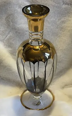 Vintage Mid Century Bohemia Crystal Glass Liquor Decanter Barware Gold/Black • $22.95