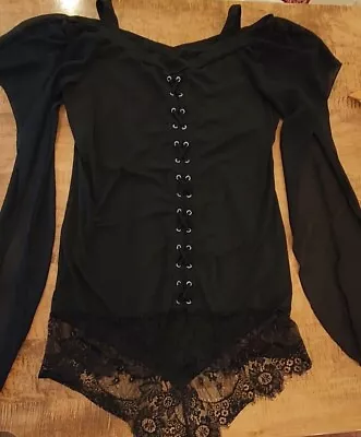 Size L Black Lace-up Steampunk Gothic Blouse  • $20