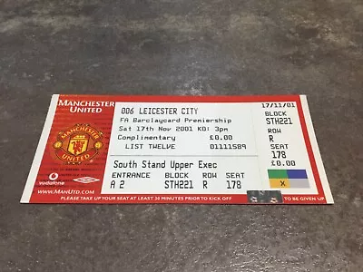 Manchester United V Leicester City 17 November 2001 Match Ticket • £0.99