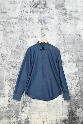 Zara Man Blue Chambray Slim Fit Casual Button Shirt Size XL • $5.99