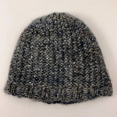 Aris Sparkle Knit Sequin Winter Hat Gray With Fuzzy Warm Blue Liner • $14.86