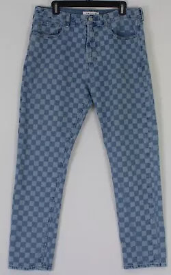 Pacsun Blue Checkered Slim Tapered Denim Jeans Pants Mens 34 X 32 Punk Emo Y2k • $9.99