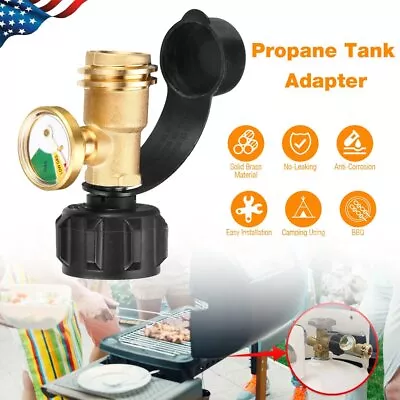 Propane Tank Brass Adapter Gauge Gas Grill BBQ RV Pressure Level Meter Indicator • $11.98