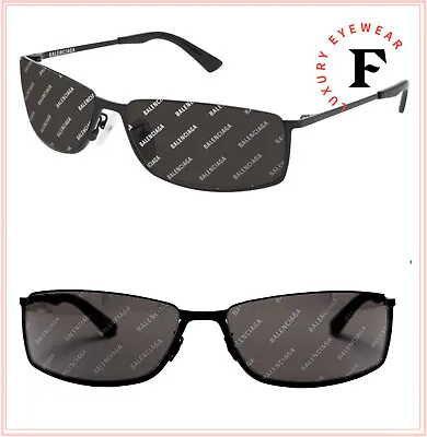 BALENCIAGA AGENT Square Black Silver Logo Print Mirror 0094 Sunglasses BB0094S • $251.28