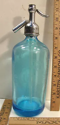 Vintage Etched Blue Czech Glass Seltzer Soda Siphon Bottle David Katz New York • $59.99