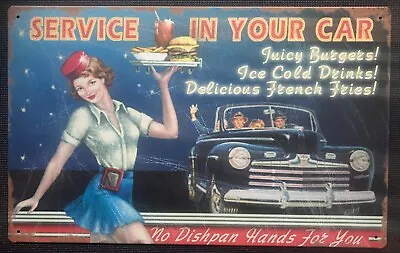 Drive-in Diner Metal Art Tin Sign: Vintage Décor 16  W X 10  H Advertisement • $15
