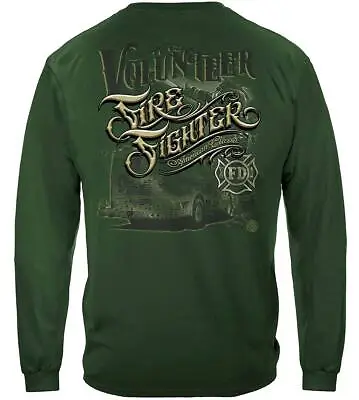 Firefighter Volunteer American Classic Green Long Sleeve T-Shirt By Erazor Bits • $32.95