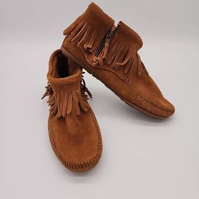 Minnetonka Women's Feather Moccasins Brown Leather Size 8  • $34.87