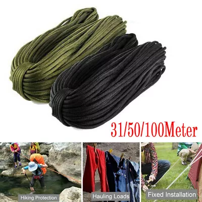 31/50/100M Army Military Paracord Reel 4mm Basha Tent Camping Guy Rope Para Cord • £5.69