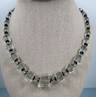 VTG STERLING Clear Faceted Geometric Crystal Bead Necklace Graduated Choker 17” • $14.95