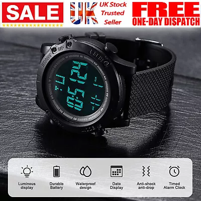 Mens Digital Big Face Military Watch Waterproof Electronic LED Sport Wrist Watch • £5.19