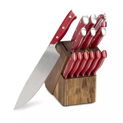 14-Piece Stainless Steel Knife Block Set Locking Kitchen Shears Red • $39.97