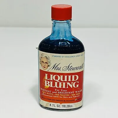 Mrs. Stewart's Liquid Bluing For Whitest Clothes Glass Bottle 4 Oz Vintage NOS • $11.48