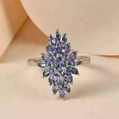 Tanzanite Cluster Ring In Platinum Over Sterling Silver (Size 9.0) 2.10 Ctw • £56.94