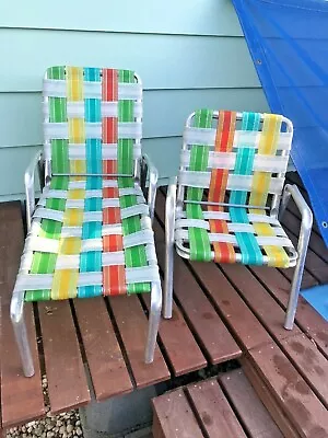 Vintage Patio Lawn Tanning Deck Chair Lattice Aluminum W/ Child’s • $65