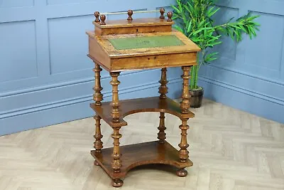 Antique Late Victorian Walnut Open Shelf Davenport Desk Inlaid Bureau Original • £395