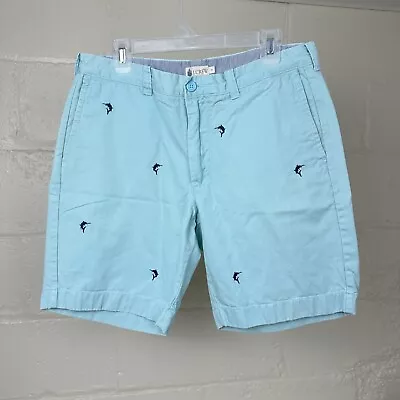J. Crew Chino Shorts Mens Size 34 Light Blue W/  Marlin Fish Print • $14.99