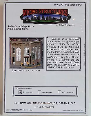 Micro Structures Z-Scale; #202 MID STATE BANK Photo-etched Brass Kit. • $46.95
