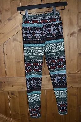 LuLaRoe Tween Buttery Soft Dream Leggings Green White Red Snowflakes Stripe NWOT • $14.62