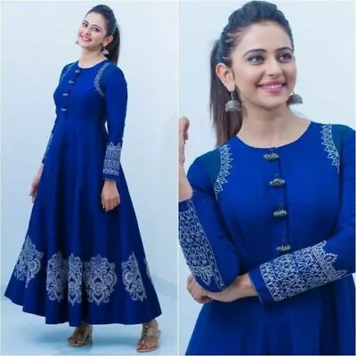Small - Plus Size Blue Long Flared Kurti Kurta Designer Gown Anarkali Dress • $43.99