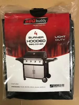 BBQ Buddy 4 Burner Hooded BBQ Cover UV Rain Water Resistant Black Medium PVC • $39.90