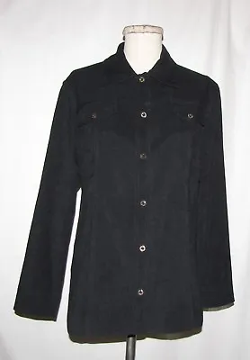 St John Sport Black Micro-Suede Stretch Polyester Snap Front Shirt Jacket P • $12