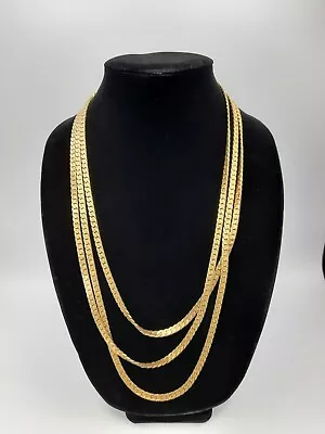 Signed Vintage Les Bernard 25  Layered Necklace Gold Tone Metal Chain  • $24.97