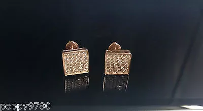Red Square Cubic Zirconia CZ Micro Pave Men Stud Earrings Screw Back • $17.99